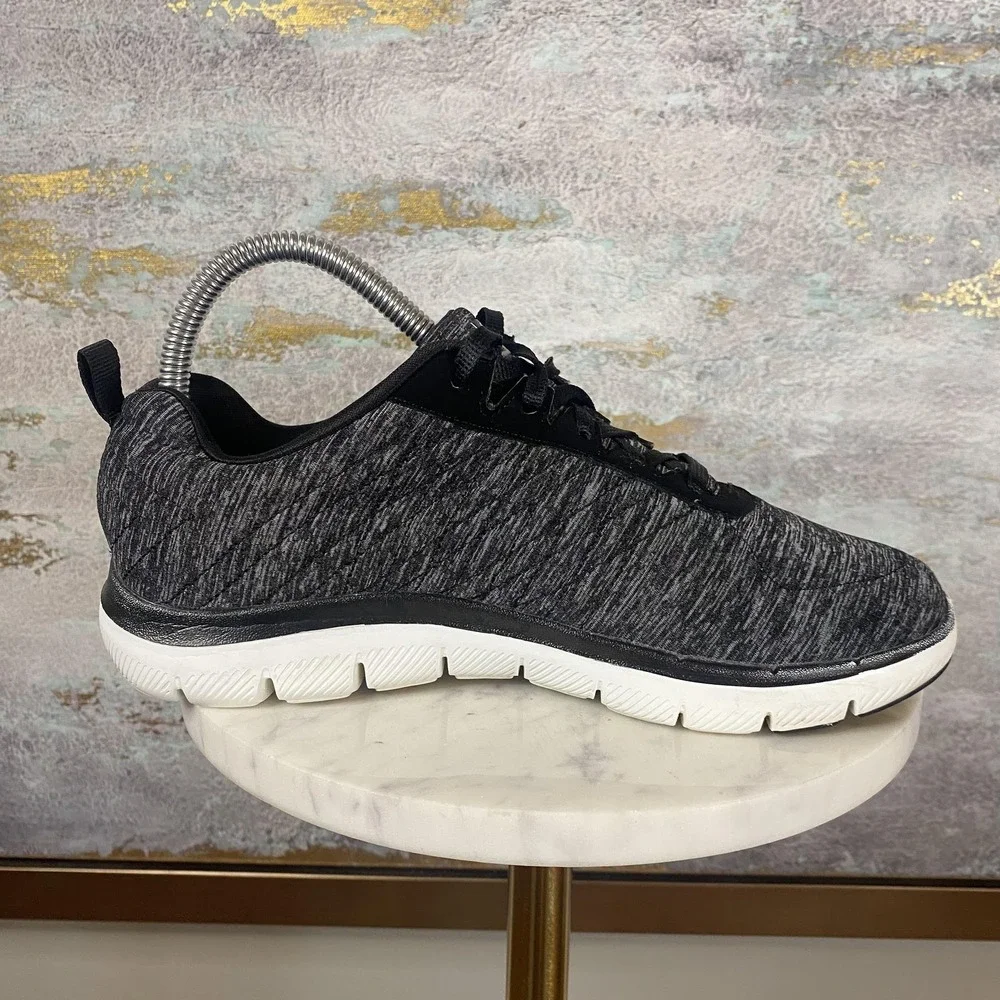 Skechers Dual-Lite Shoes Womens Size 7.5 Black Knit Walking Sneakers SN 12713
